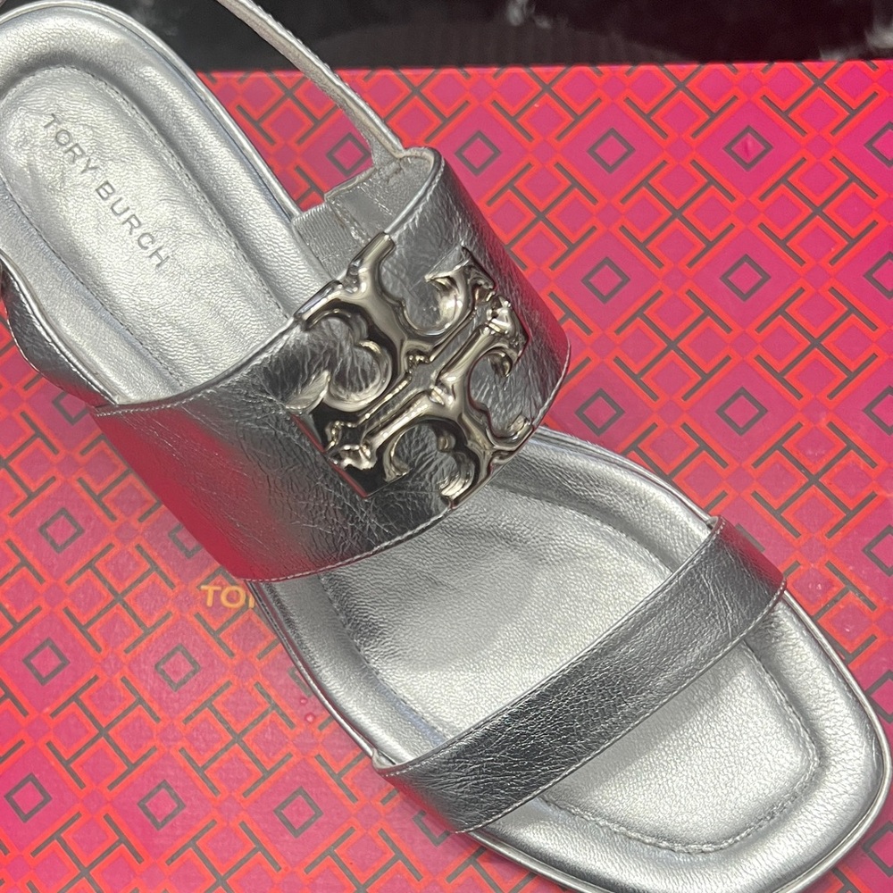 Tory Burch Metallic Silver Sandals